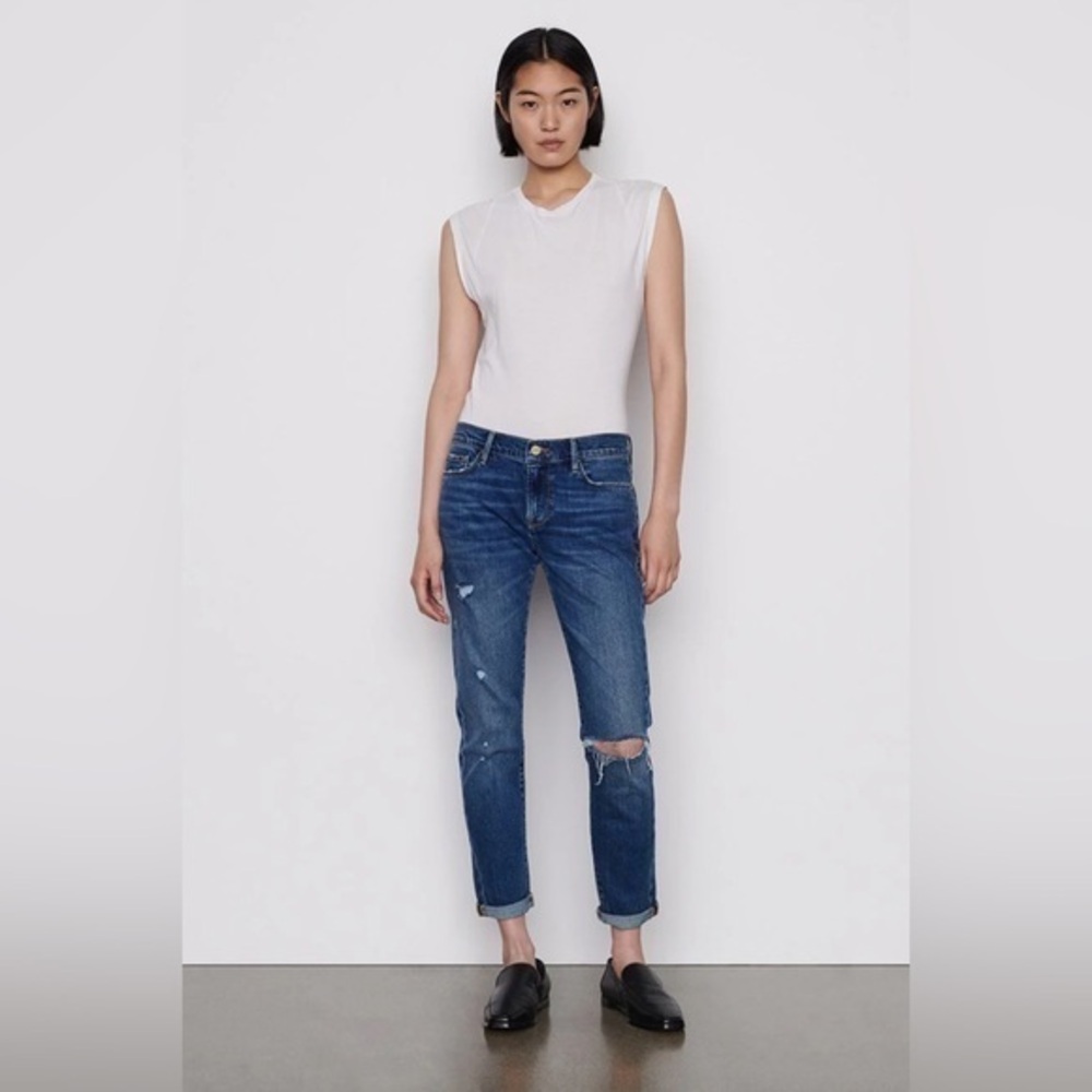 Frame Denim Le Garçon Distressed Jean Size 26 Boyfriend Women’s NWT Eaton Wash